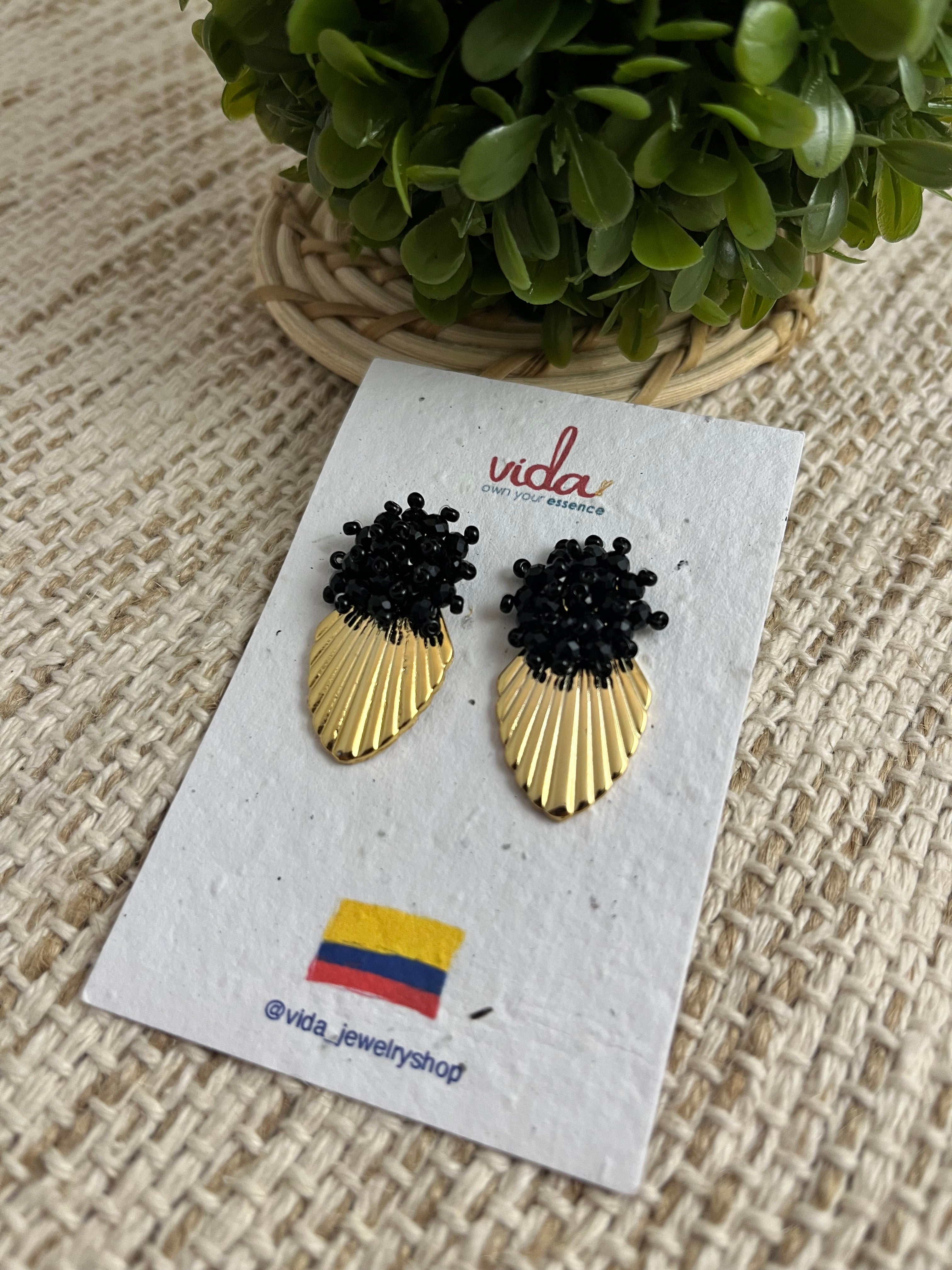 Handmade Zamak 24k Gold Bath Earrings - Colombian Hand-Beaded Earrings
