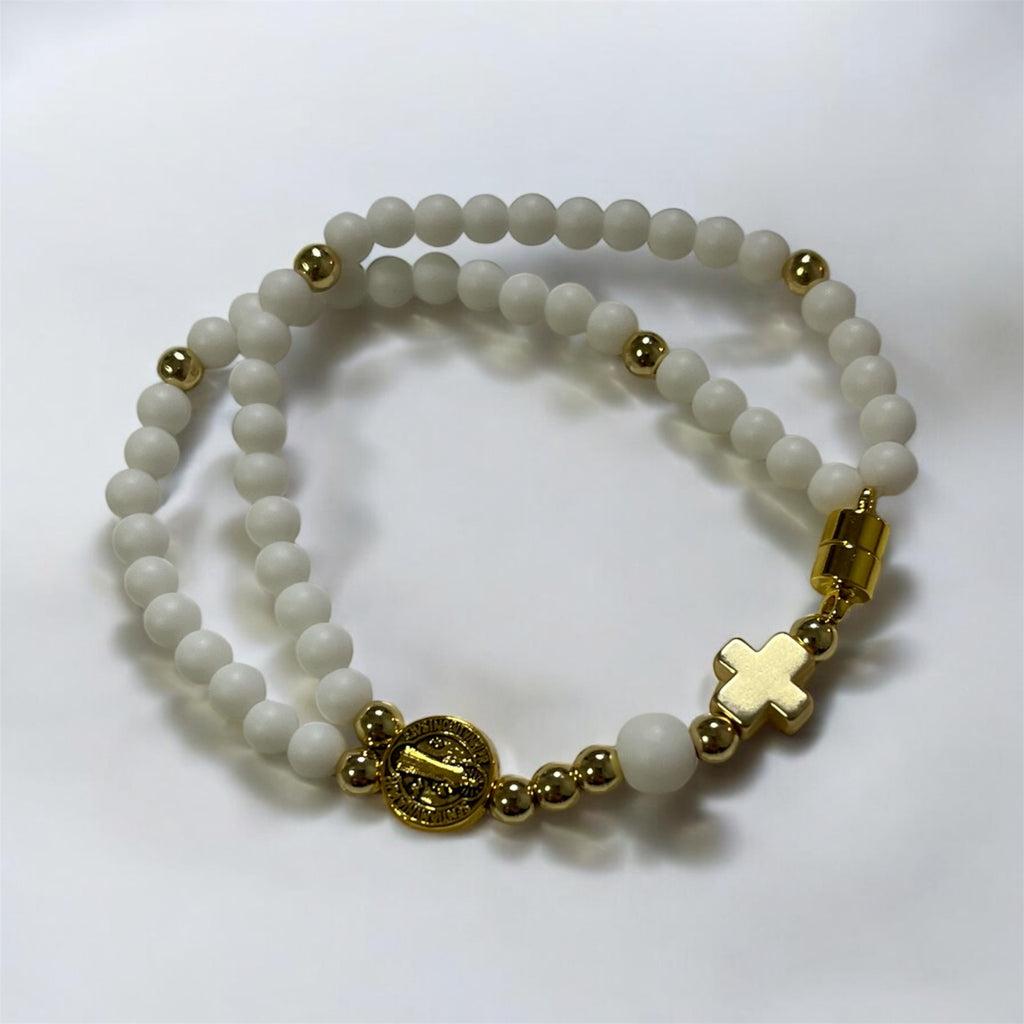 Handmade St Benedict Medal Beaded Full Rosary Bracelet