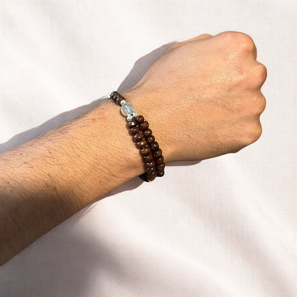 Handmade Beaded Rosary Bracelet | Mini 5-decade rosary | Wood Beads & Magnetic Clasp | Beaded Rosary | St Benedict Medal | Rosary for Men