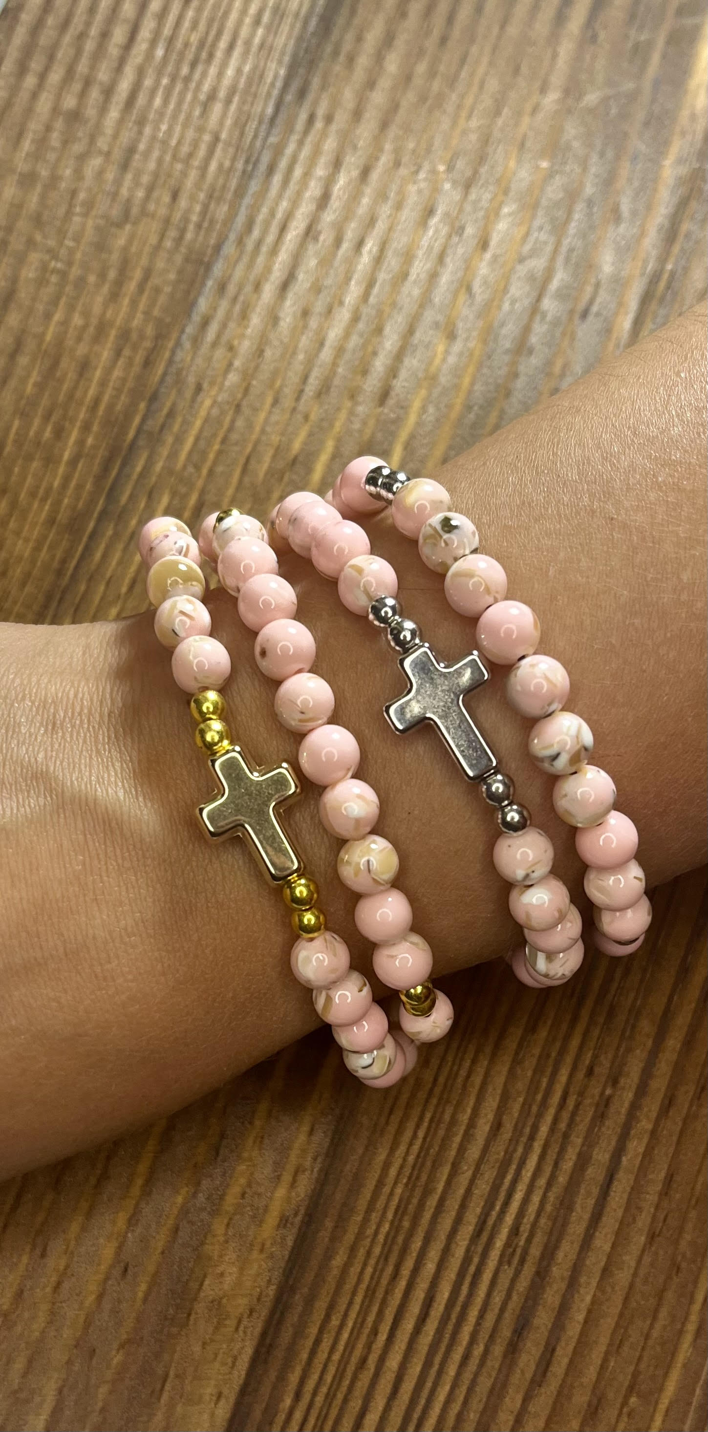 Pulsera de rosario elástica hecha a mano con cuentas, pulsera de rosario elástica colombiana, regalos católicos, joyería católica, pulsera de rosario para mujer